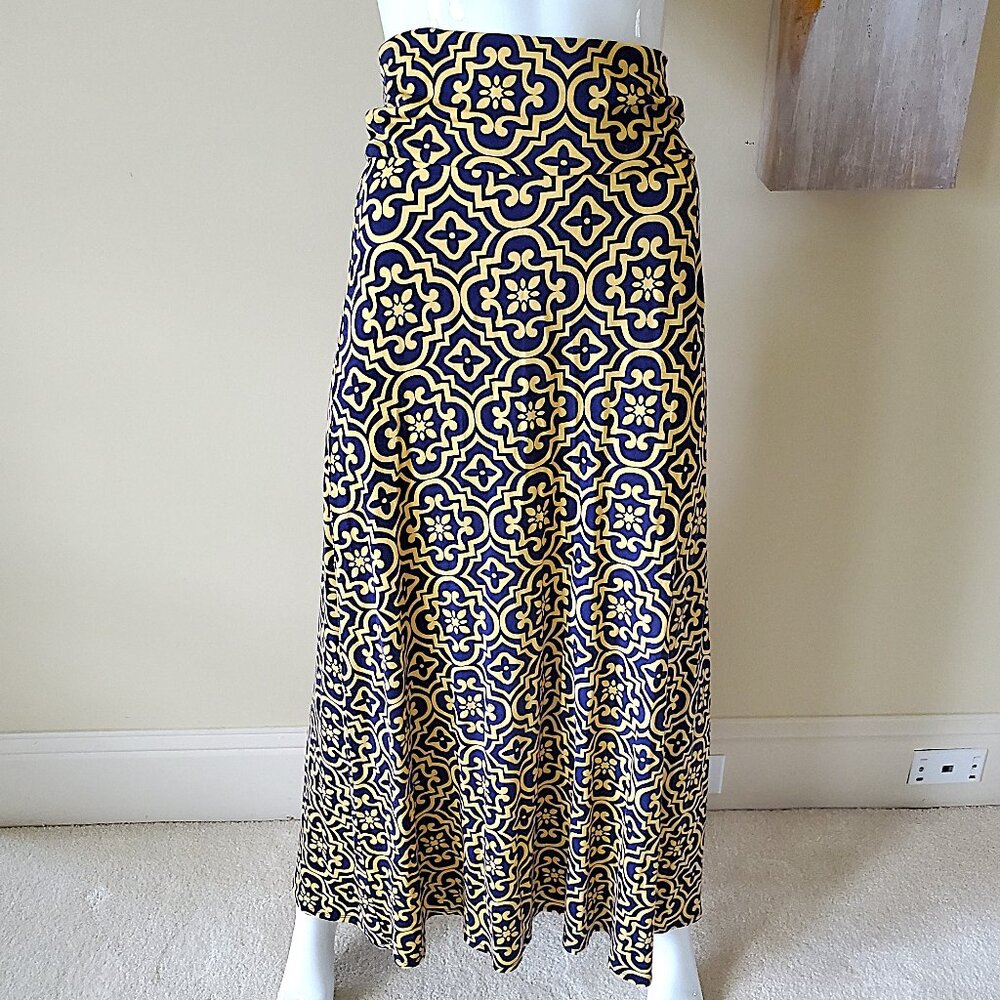 Loveappella Women Blue/Yellow Maxi Geometric Skirt SZ XS
